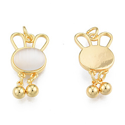Linen Imitation Shell & Pearl Resin Pendants, with Real 18K Gold Plated Brass Findings, Nickel Free, Rabbit Charm, Linen, 24x12.5x4mm, Hole: 3mm