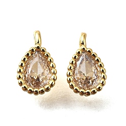 пшеница Кулон из циркония, слезинки, без свинца и без кадмия, реальный 18 k позолоченный, стойки покрытие, прочное покрытие, цвет пшеницы, 6x4x2 мм, отверстие : 0.9 мм