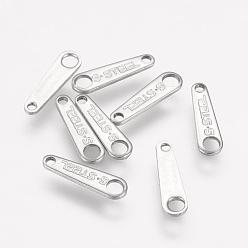 Stainless Steel Color 304 Stainless Steel Chain Tabs, Chain Extender Connectors, with Word S.Steel, Stainless Steel Color, 10x3x0.5mm, Hole: 1mm & 1.5mm