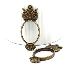 Antique Bronze Alloy Open Back Bezel Owl Pendants, for DIY UV Resin, Epoxy Resin, Antique Bronze, 47x20x3.2mm