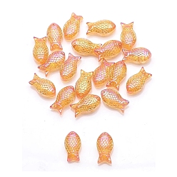 Orange Rainbow Plated Electroplate Glass Beads, Fish, Orange, 15x8x5mm, Hole: 1.2mm, 30pcs/bag