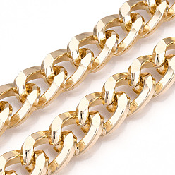 Light Gold Aluminum Curb Chains, Diamond Cut Cuban Link Chains, Unwelded, Light Gold, 19x14x4mm