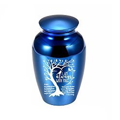 Blue Aluminium Alloy Cremation Urn, For Commemorate Kinsfolk Pet Cremains Container, Tree of Life Pattern, Blue, 45x65mm