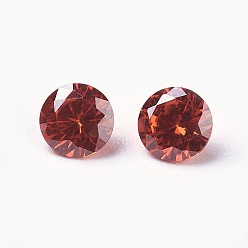 Orange Red Cubic Zirconia Pointed Back Cabochons, Diamond, Faceted, Orange Red, 5x3mm