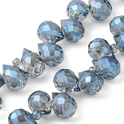 Стально-синий Стеклянные бусины с гальваническим покрытием , слеза, стальной синий, 10~11x8 мм, отверстие : 1 мм, около 93 шт / нитка, 62 см