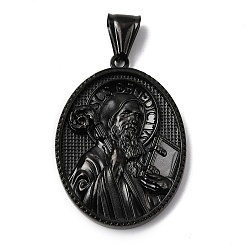 Черный 304 подвески из нержавеющей стали, ионное покрытие (ip), религиозный овал, чёрные, 36x26.5x4.5~7 мм, отверстие : 4x9 мм