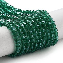 Sea Green Electroplate Transparent Glass Beads Strands, Faceted, Round, Pearl Luster Plated, Sea Green, 3mm, Hole: 0.8mm, about 164~166pcs/strand, 19.69~19.88 inch(50~50.5cm)