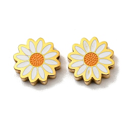 Real 14K Gold Plated 304 Stainless Steel Beads, with Enamel, Daisy, Real 14K Gold Plated, 9.5x2.5mm, Hole: 1.4mm