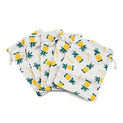 Colorful Polycotton(Polyester Cotton) Packing Pouches Drawstring Bags, with Pineapple Printed, Colorful, 18x13cm