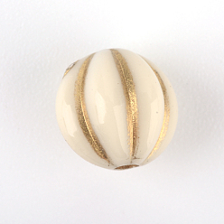 Beige Round Plating Acrylic Beads, Golden Metal Enlaced, Beige, 8x8mm, Hole: 1mm, about 2090pcs/500g