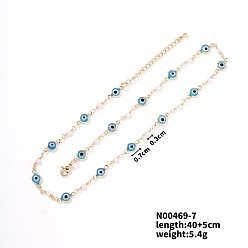 Синий Ожерелья на ключице с замком от сглаза из латуни, золотые, синие, 15.75 дюйм (40 см)