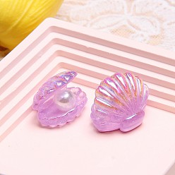 Бледно-Розовый УФ-покрытие океанская тема прозрачные смоляные кабошоны, радужный, розовый жемчуг, 20x22x16.5 мм