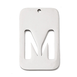 Letter M 304 подвески из нержавеющей стали, прямоугольник с буквой, цвет нержавеющей стали, Буква М, 33x20x1.5 мм, отверстие : 1.8 мм