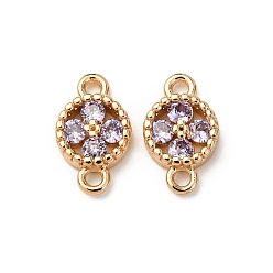 Лиловый Шармы-соединители из латуни с паве из кубического циркония, цветок ссылки, реальный 18 k позолоченный, сирень, 10.5x6x2 мм, отверстие : 1.2 мм