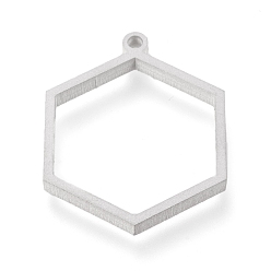 Stainless Steel Color 304 Stainless Steel Open Back Bezel Pendants, For DIY UV Resin, Epoxy Resin, Pressed Flower Jewelry, Hexagon, Matte Stainless Steel Color, 30.5x24x3mm, Hole: 2mm, Inner Size: about 24x21mm