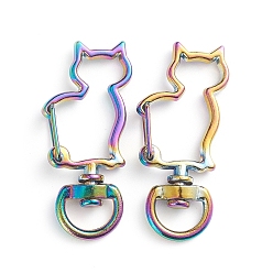 Rainbow Color Alloy Swivel Lobster Clasps, Swivel Snap Hook, Cat Shape, Rainbow Color, 41x18x5mm, Hole: 4x9.5mm