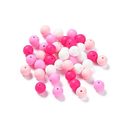 Hot Pink Round Food Grade Eco-Friendly Silicone Focal Beads, Chewing Beads For Teethers, DIY Nursing Necklaces Making, Hot Pink, 12mm, Hole: 2.5mm, 4 colors, 10pcs/color, 40pcs/bag