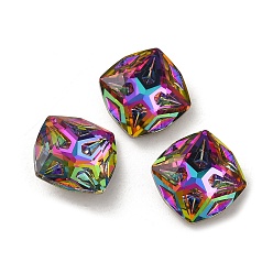 Volcano Glass Rhinestone Cabochons, Point Back & Back Plated, Faceted, Square, Volcano, 12x12x5mm