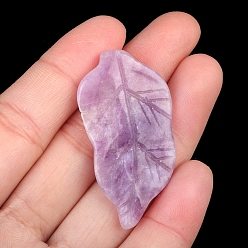 Lilac Jade Natural Lilac Jade Carved Healing Leaf Stone, Reiki Energy Stone Display Decorations, for Home Feng Shui Ornament, 47x20~25x6mm