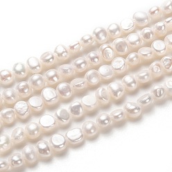 White Natural Cultured Freshwater Pearl Beads Strands, Potato, White, 4~5x5~6mm, Hole: 0.7mm, about 70pcs/strand, 13.78 inch(35cm)
