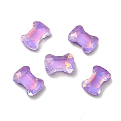 Purple Velvet Mocha Style K9 Glass Rhinestone Cabochons, Flat Back & Back Plated, Faceted, Bowknot, Purple Velvet, 8.5x12x4mm