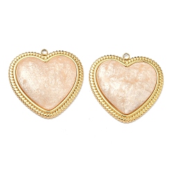 Персиковый Слойка 304 подвески из нержавеющей стали смолы, сердце прелести, реальный 18 k позолоченный, вакуумное покрытие pvd, долговечный, розовые, 35x36x6 мм, отверстие : 2 мм