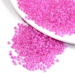 Magenta 8/0 Glass Seed Beads, Transparent Inside Colours, Round Hole, Round, Magenta, 8/0, 3~4x2~3mm, Hole: 0.8mm, about 15000pcs/bag
