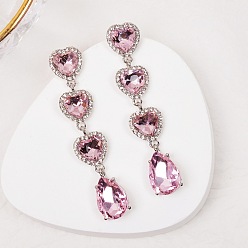 pink Summer Retro Geometric Diamond Earrings Long Gradient Sapphire Love Drop Earrings Earrings