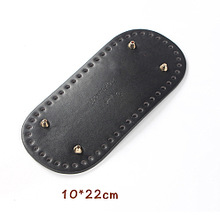 Black PU Leahter Knitting Crochet Bags Bottom, Oval with Word Handmade, Bag Shaper Base Replacement Accessaries, Black, 22x10cm, Hole: 5mm
