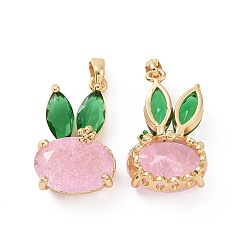 Real 18K Gold Plated Brass Micro Pave Green & Pink Cubic Zirconia Pendants, Rabbit Charms, Real 18K Gold Plated, 23x14x8.5mm, Hole: 2.7x4mm