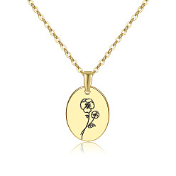 February Violet 304 Stainless Steel Birth Month Flower Pendant Necklace, Floral Dainty Jewelry for Women, Golden, February Violet, 17.72 inch(45cm)