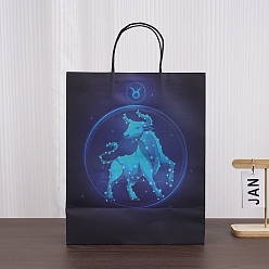 Taurus Luminous 12 Zodiac Signs Kraft Paper Bags, with Handles, Gift Bags, Black, Taurus, 11.1x6.4x14.3cm