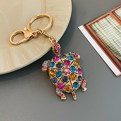 Colorful Alloy Rhinestone Tortoise Pendant Keychains, for Car Bag Pendant Accessories, Colorful, 13.2x4.8cm