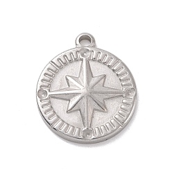 Stainless Steel Color 304 Stainless Steel Pendant Rhinestone Settings, Flat Round with Star, Stainless Steel Color, Fit for Rhionstone: 1mm, 18x15.5x2.5mm, Hole: 1.5mm