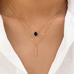 X0764-4 Fashionable Double-layer Waterdrop-shaped Pendant Necklace with Tassel - European and American Style