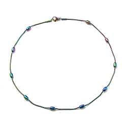 Rainbow Color Ion Plating(IP) 304 Stainless Steel Round Snake Chain Necklace with Oval Beaded, Rainbow Color, 16.46 inch(41.8cm)