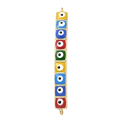 Colorful Rack Plating Brass Enamel Evil Eye Connector Charms, Rectangle Links, Real 18K Gold Plated, Long-Lasting Plated, Cadmium Free & Lead Free, Colorful, 38x4x6mm, Hole: 1mm and 1.2mm