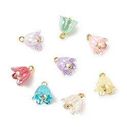 Mixed Color Spray Paint ABS Plastic Imitation Pearl Charms, with Golden Tone Brass Findings, Flower, Mixed Color, 12x10.5mm, Hole: 2mm