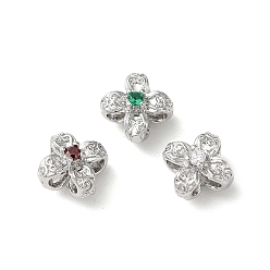 Real Platinum Plated Brass Beads, with Glass Rhinestone, Flower, Real Platinum Plated, 8x8x5.5mm, Hole: 1mm