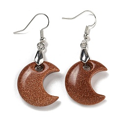 Камень с Пылевым Золотом Серьги-подвески из латуни с лунным покрытием для женщин, с синтетическим Голдстоун, без кадмия и без свинца, 50x21 мм