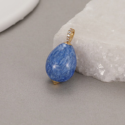 Royal Blue Alloy Enamel Pendant, Easter Egg Charms, Royal Blue, 24.3x12.7mm
