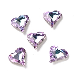Vitrail Light Glass Rhinestone Cabochons, Pointed Back & Back Plated, Heart, Vitrail Light, 13x12x4.3mm