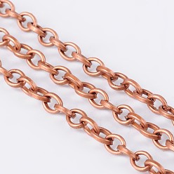 Red Copper Iron Cable Chains, Unwelded, with Spool, Lead Free & Nickel Free, Red Copper, 5x4x1mm, about 164.04 Feet(50m)/roll