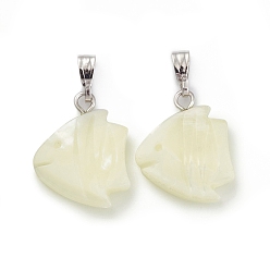 Seashell Color Natural Trochid Shell/Trochus Shell Pendants, Fish Charms, with Platinum Tone Iron Findings, Seashell Color, Fit for 1.2mm Rhinestone, 18x14x3.5mm, Hole: 6.5x2.5mm
