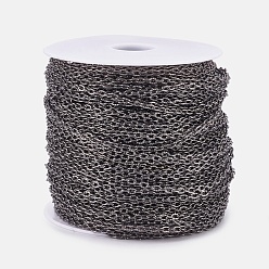 Gunmetal Iron Textured Cable Chains, Unwelded, with Spool, Lead Free, Oval, Gunmetal, 5x3.5x1mm