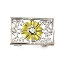 Желтый Латунный хрустальный стразы прямоугольник с цветочными многорядными звеньями, Эмаль стиле, без кадмия и без свинца, стойки покрытие, платина, желтые, 15x24x5 мм, отверстие : 2 мм