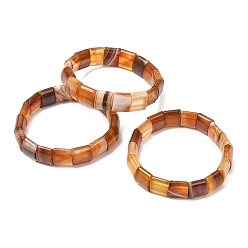 Dark Goldenrod Square Natural Banded Agate(Dyed & Heated) Beaded Stretch Bracelets for Women Men, Dark Goldenrod, Inner Diameter: 2.30 inch(5.85cm)