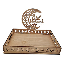Word Eid Mubarak Wooden Ornaments, Ramadan Wood Tabletop Decoration, Moon, Word, 150x225x150mm