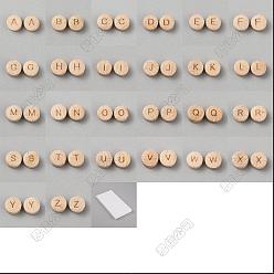 Letter A~Z 52 шт. 26 стили бусин из бука, плоские круглые с буквы, Письмо ~ Z, 15.5x8.5 мм, отверстие : 3 мм, 2 шт / стиль
