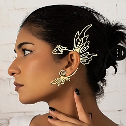 Golden Iron Dragon Cuff Earring, Climber Crawler Around Non-piercing Earrings Fairy Hair Hanging , Golden, 155x60mm